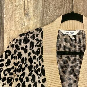Nine West Women's Beige and Black Leopard Cardigan Sweater